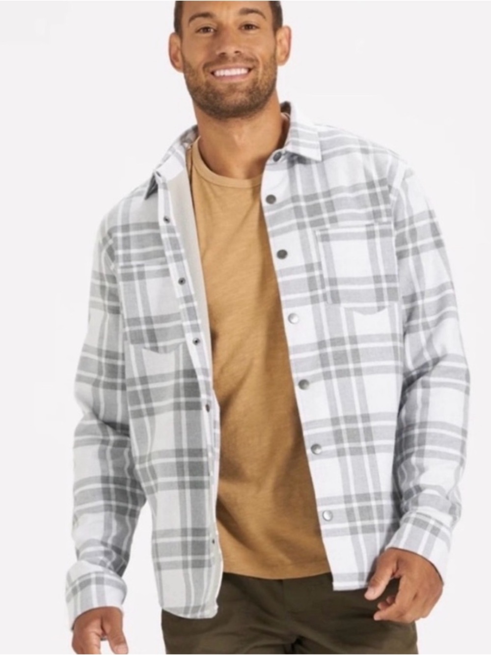 Vuori Mens Range Shirt Jacket Grey Plaid Fleece Lined Snap Flannel Medium